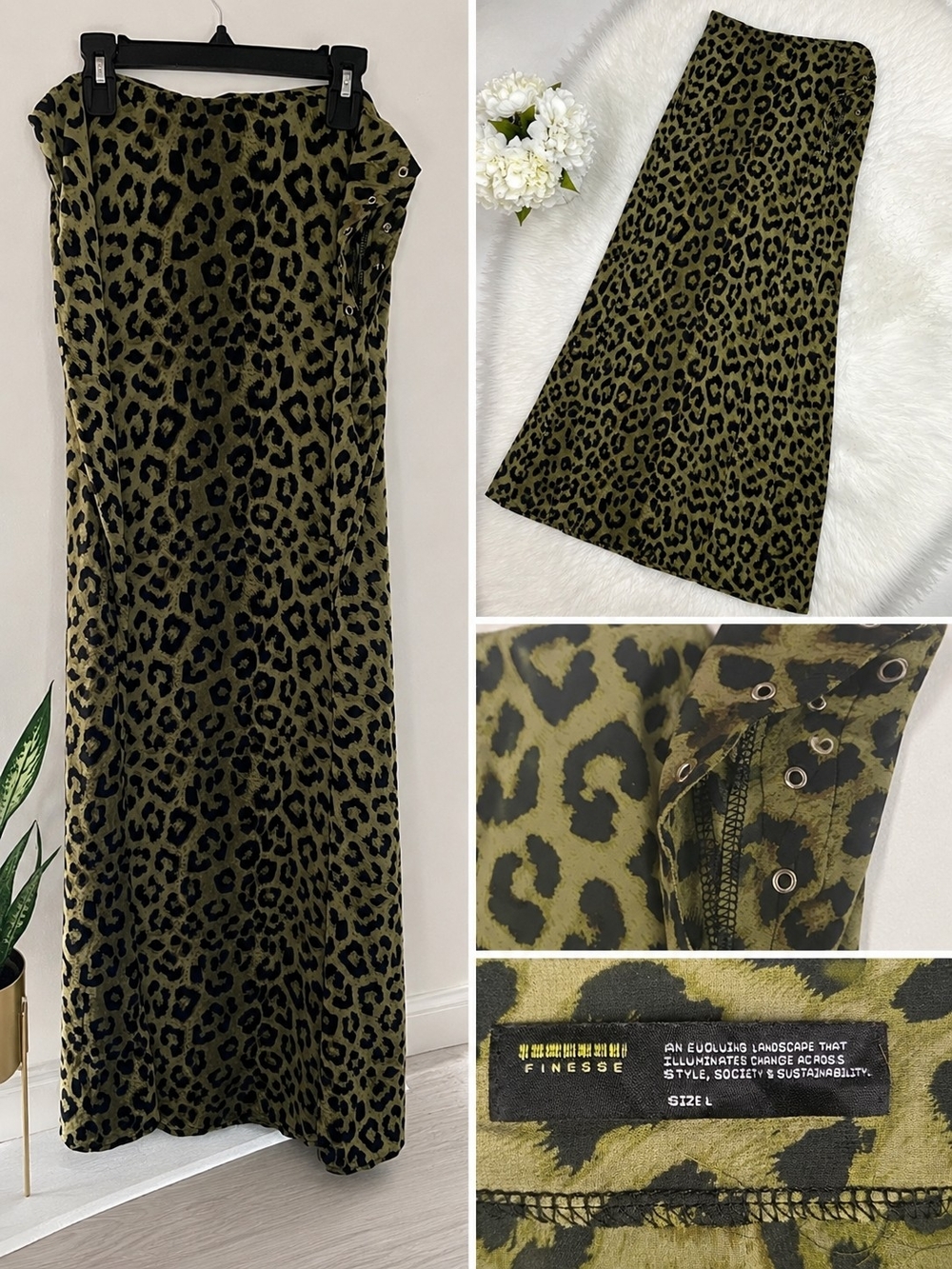 Finesse Olive Leopard-Print Maxi Skirt